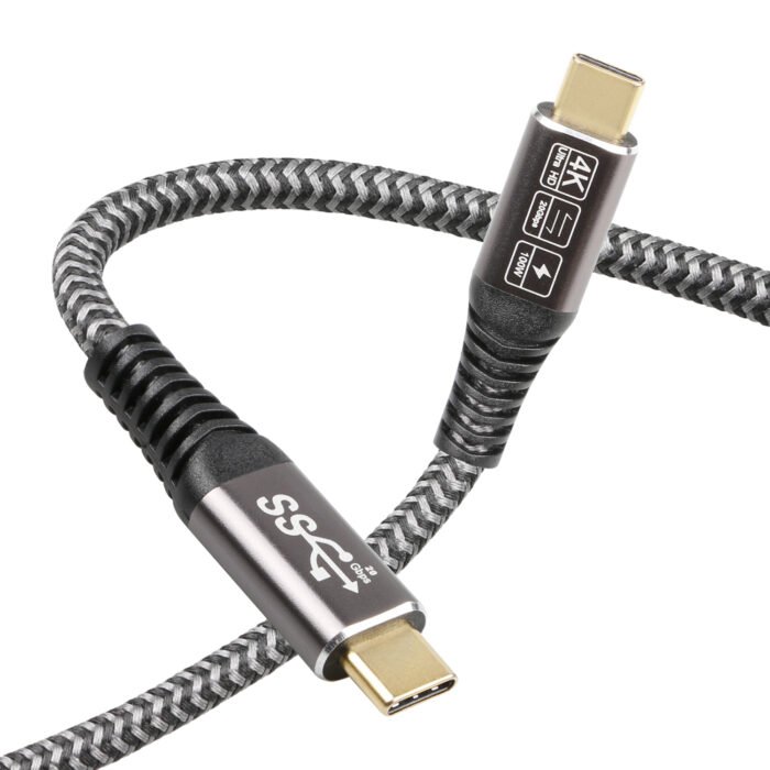 USB 3.2 C TO C MALE TO MALE CALBE,   Gold plated connector,  pin with 3u,    SUPPORT 20G,  PD100W,  4K 60HZ,    ALU ALLOY SHELL,   BRAIDED JACKET