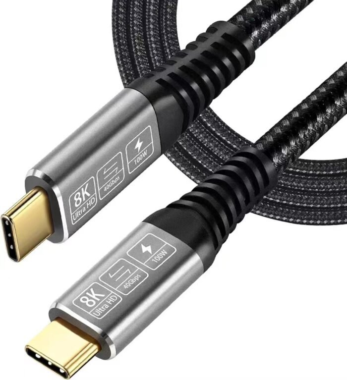 USB 4.0 C TO C MALE TO MALE CALBE,   Gold plated connector,  pin with 3u,    SUPPORT 40G,  PD100W/ 240W,   8K 60HZ,    ALU ALLOY SHELL,   BRAIDED JACKET