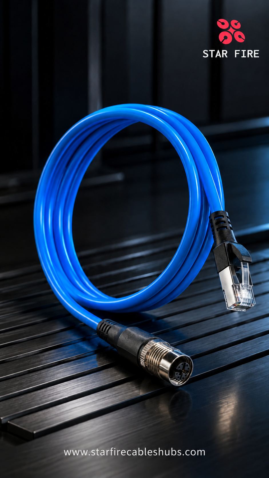 M12 8-Pin X-Code Female to RJ45 CAT6A Industrial Ethernet Cable