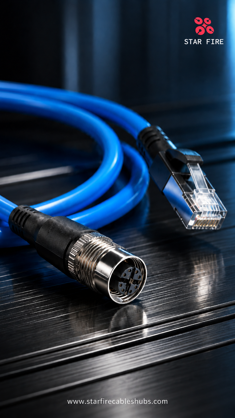 M12 8-Pin X-Code Female to RJ45 CAT6A Industrial Ethernet Cable - Image 2