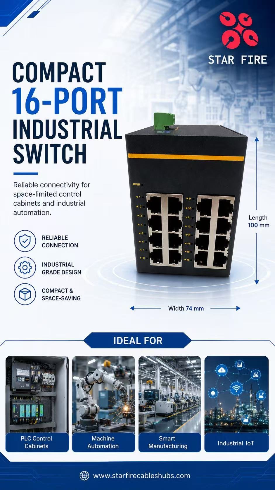 16 Port Compact Industrial Ethernet Switch